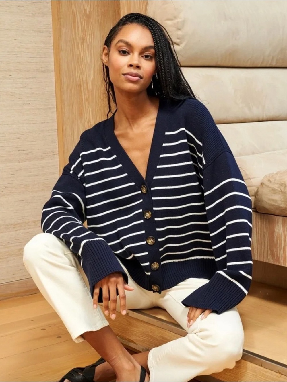 La Ligne Sailor Striped Cardigan Navy